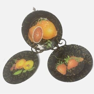 Vintage Arcoroc France Glass Painted Fruit Salad Dessert Plates Set of 3